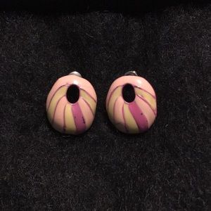 Retro Funky 80s Earrings Pink Yellow